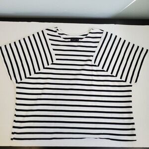 Simply Styled Sears Womens XL Navy White Striped Short Sleeve Knit Top Boxy Tee
